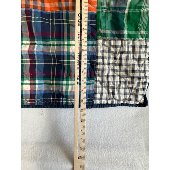 Pottery Barn Teen Sham Plaid Patchwork Orange Navy Green Standard - Picture 5 of 6